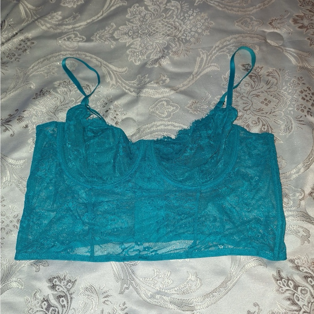 INC International Concepts Blue Lace Longline Bra
